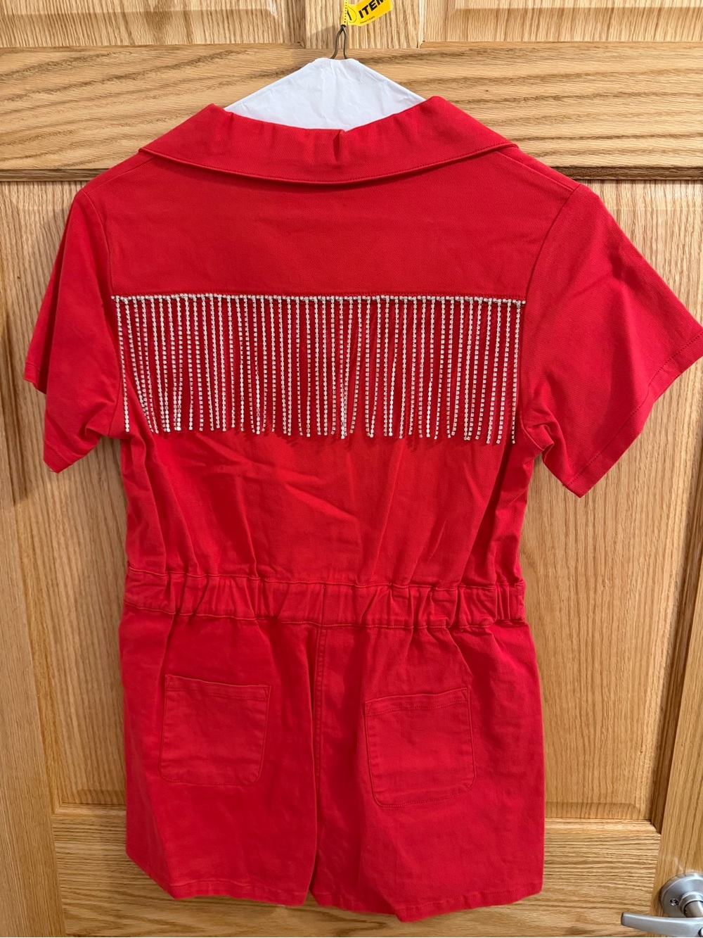 Buddy Love Red Short-Sleeve Rhinestone Fringe Romper